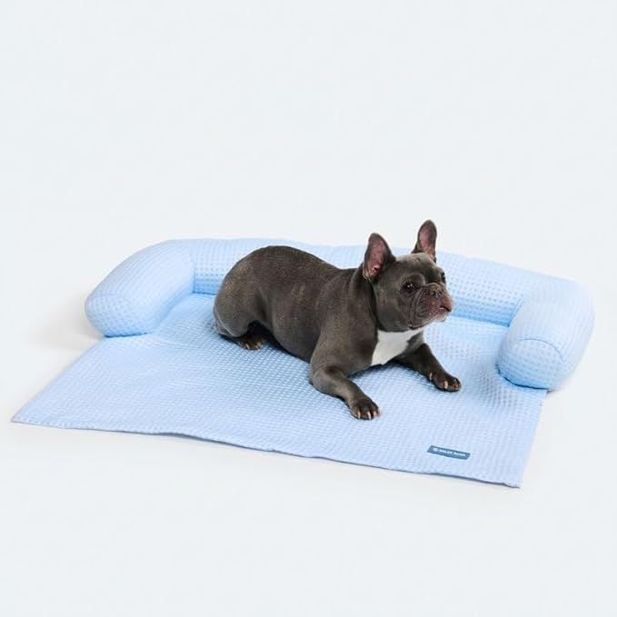Spark Paws Cooling Couch Cover Dog Bed, Furniture Protector Mat, Non-Toxic Washable Pet Cooling Pad for Large & Small Dog - Waffle Blue - Size M