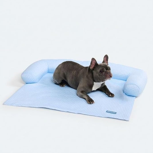 Spark Paws Cooling Couch Cover Dog Bed, Furniture Protector Mat, Non-Toxic Washable Pet Cooling Pad for Large & Small Dog - Waffle Blue - Size M
