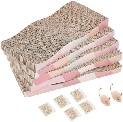 SIDAZON Cat Scratching Pads Cardboard Cat Scratchers for Indoor Cats Reversible Large Wide Corrugated with Catnip and Mini Toy(5pcs) by SIDAZON
