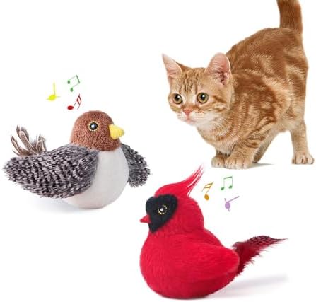 Potaroma Cat Toys Chirping Birds 2 Pcs with Catnip SilverVine, Interactive Cat Kicker, Lifelike Birdie Tweets, Indoor Kitty Kitten Exercise Toys 4.0" by Potaroma