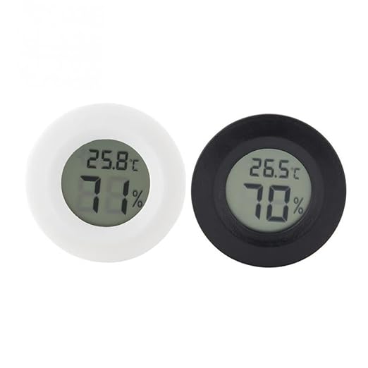 8pcs Round Digital Hygrometer and for Reptile Pets Acrylic Embedded Humidity for Home Use Accurate Measurement Celsius Black