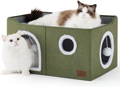 Bedsure Extra Wide Cat House Bed with Fluffy Ball and Scratch Pad by Unknown