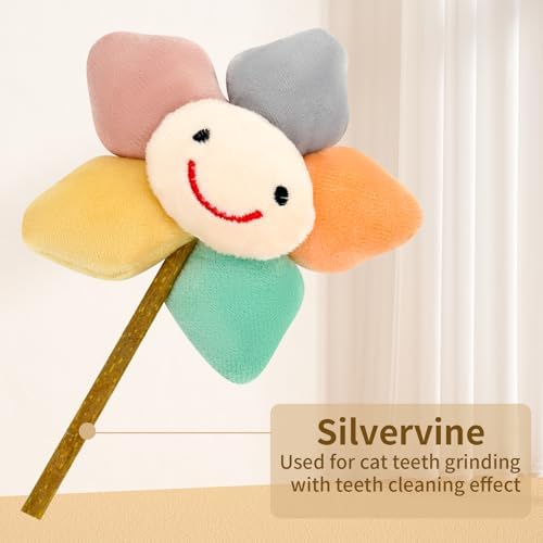 Kitten Chew Toys for Teething with Catnip ?€? 3Pcs Bite Resistant Plush Cat Toys (Strawberry, Cloud Bell, Sunflower Stick) - Image 2