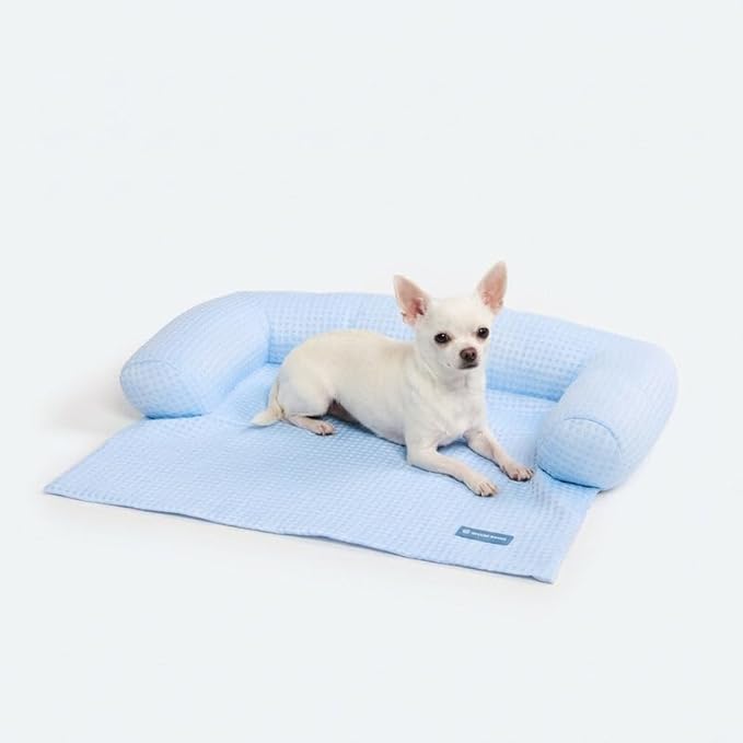Spark Paws Cooling Couch Cover Dog Bed, Furniture Protector Mat, Non-Toxic Washable Pet Cooling Pad for Large & Small Dog - Waffle Blue - Size S