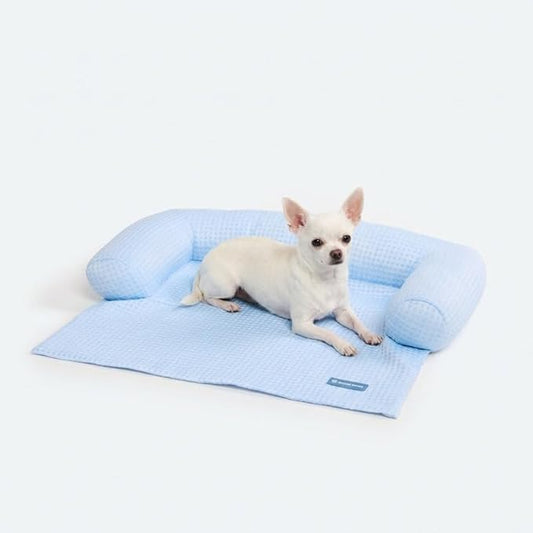 Spark Paws Cooling Couch Cover Dog Bed, Furniture Protector Mat, Non-Toxic Washable Pet Cooling Pad for Large & Small Dog - Waffle Blue - Size S