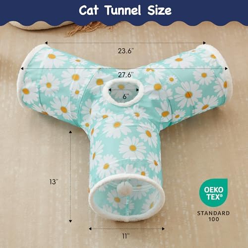 Tempcore Cat Tunnel, 3-Way Collapsible Toy for Indoor Cats, Daisy Blue - Image 2