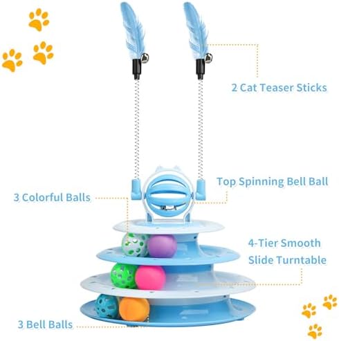 Goosheep Cat Toy Interactive Pet Plaything for Indoor Kitten Interactive Kitty Puzzle Ball with 2 Cat-Tease (Blue) - Image 6