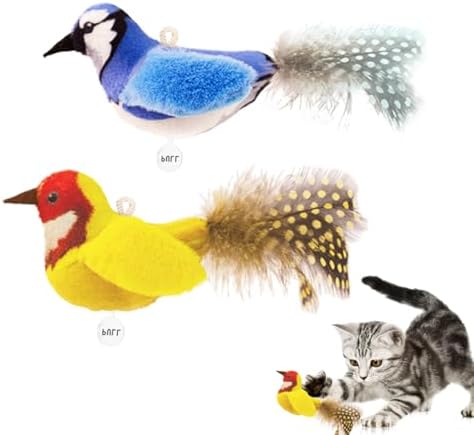 Interactive Chirping Cat Toys with Catnip and Feather,3.5'',2Pcs by IPAWSPACE