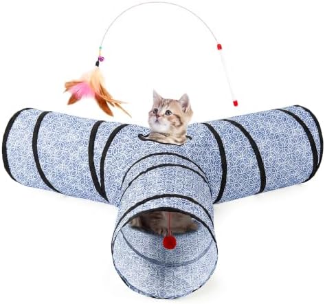 Tempcore Cat Tunnel, 3-Way Collapsible Toy, Large Size Blue Coin by Tempcore