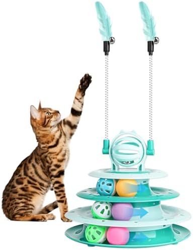 Goosheep Cat Toy Interactive Pet Plaything for Indoor Kitten Interactive Kitty Puzzle Ball with 2 Cat-Tease (Green) by Goosheep
