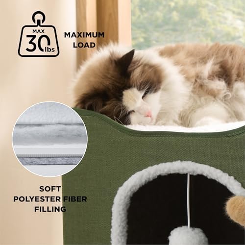 Bedsure Cat House Bed for Indoor Cats with Fluffy Ball and Scratch Pad - Image 2