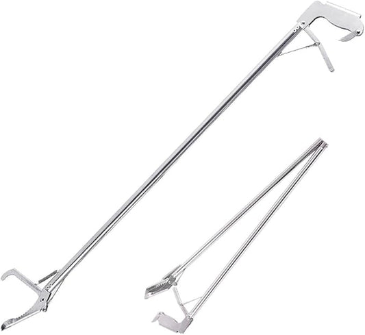 SUNGOOYUE Stainless Steel Garbage Clip, Heavy Duty Anti Snake Tongs Reptile EEL Grabber Catcher Wide Jaw Handling Pliers