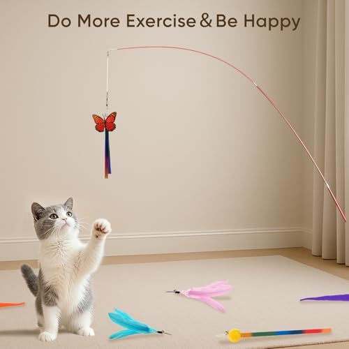 Cat Toys for Indoor Cats, 13 Packs Interactive Cat Wand Toy Set with Feather???Ribbon Refills, Feather Toys for Exercise, Playtime and Boredom Relief with Kitten - Image 7