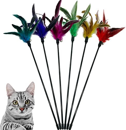 CATENAS 6 PCS Feather Stick Cat Toys, Interactive Wand for Indoor Cats by CATENESS