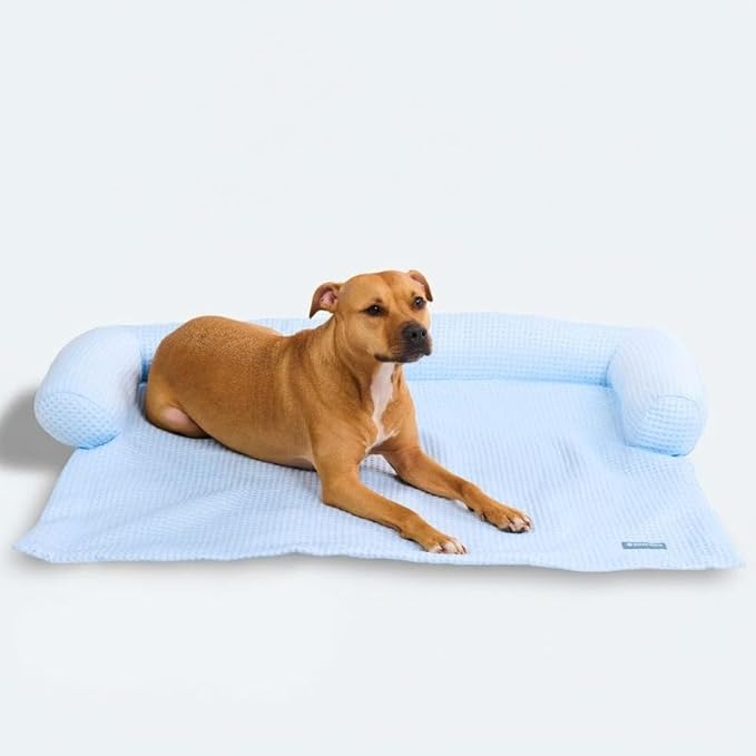 Spark Paws Cooling Couch Cover Dog Bed, Furniture Protector Mat, Non-Toxic Washable Pet Cooling Pad for Large & Small Dog - Waffle Blue - Size L