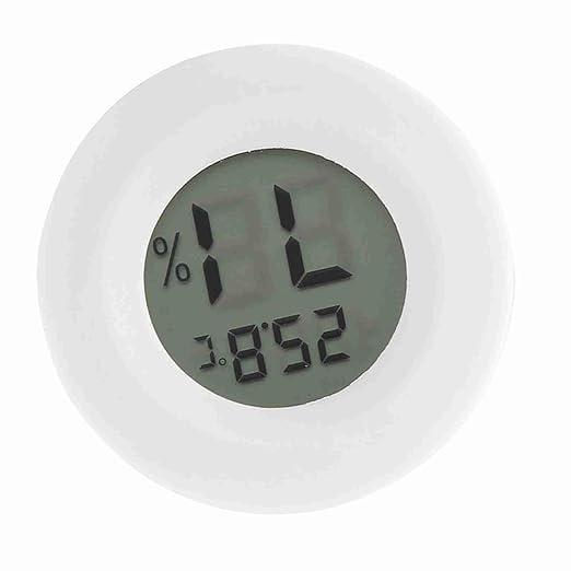 Fydun Digital Thermometer Hygrometer, LCD Temperature Humidity Mini Hygrometer Round Shape Thermometers Meter for Reptile Incubator Aquarium Poultry, Compact Size & (White)
