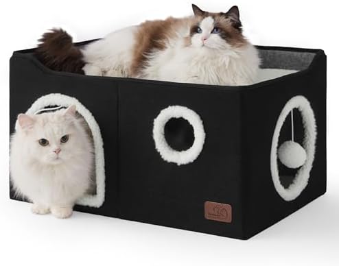 Bedsure Extra Wide Cat House Bed with Fluffy Ball and Scratch Pad,Black by Unknown