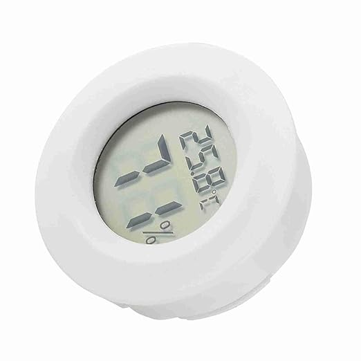 Fydun Digital Thermometer Hygrometer, LCD Temperature Humidity Mini Hygrometer Round Shape Thermometers Meter for Reptile Incubator Aquarium Poultry, Compact Size & (White)