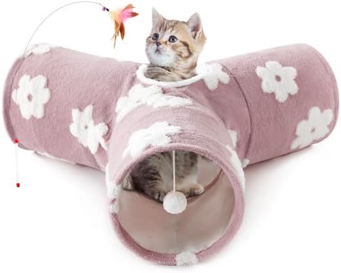 Tempcore Cat Tunnel, 3-Way Collapsible Toy for Indoor Cats, Burlwood by Tempcore
