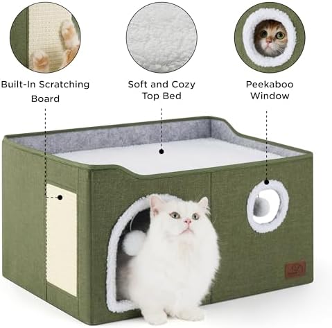 Bedsure Extra Wide Cat House Bed with Fluffy Ball and Scratch Pad - Image 5