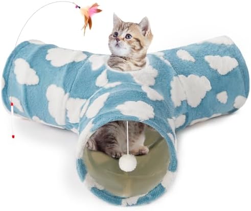 Tempcore Cat Tunnel, 3-Way Collapsible Toy for Indoor Cats, Blue Cloud by Tempcore