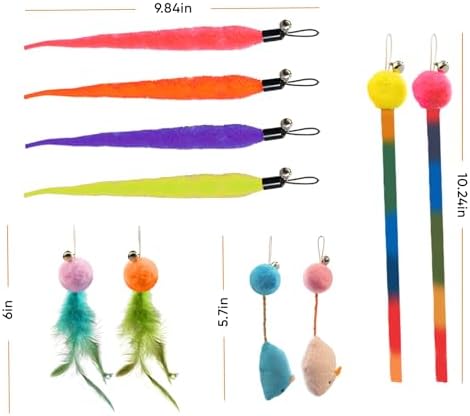 Cat Toys for Indoor Cats, 11 Packs Interactive Cat Wand Toy Set with Feather Toys&Ribbon Refills,Retractable Cat Wand with Bell Refills for Kittens Play and Exercise - Image 4