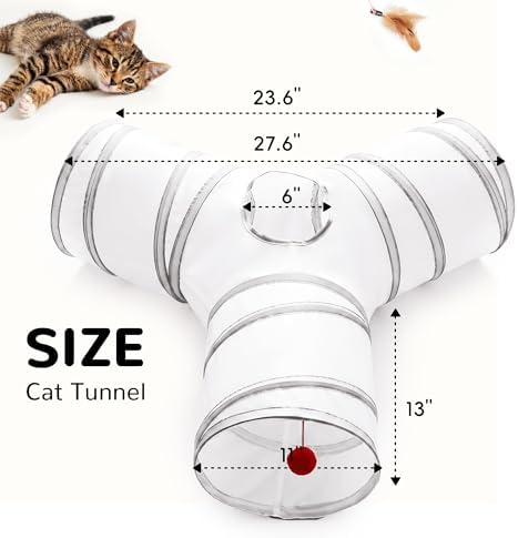Tempcore Cat Tunnel, 3-Way Collapsible Toy for Indoor Cats, White & Grey - Image 4