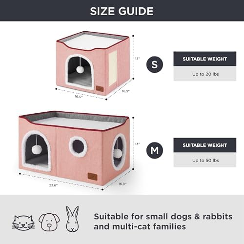 Bedsure Extra Wide Cat House Bed with Fluffy Ball and Scratch Pad,Pink - Image 6