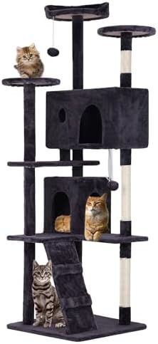 FDW | 70" Cat Tree Tower | Ashy | Multi-Level Indoor Activity Center with Sisal Scratching Posts, Condos, Plush Perches, Hanging Cat Toys | Sturdy, Easy to Assemble | for Kittens & Adult Cats by FDW