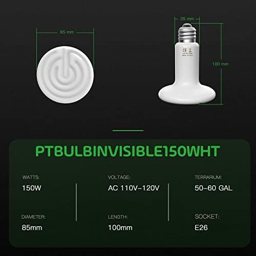 Simple Deluxe 150W 2 Pack Ceramic Heat Emitter, Non-Light Emitting Heat Lamp for Amphibian Pet Terrariums, Chameleons, Lizards, Snakes, and Incubating Chickens White