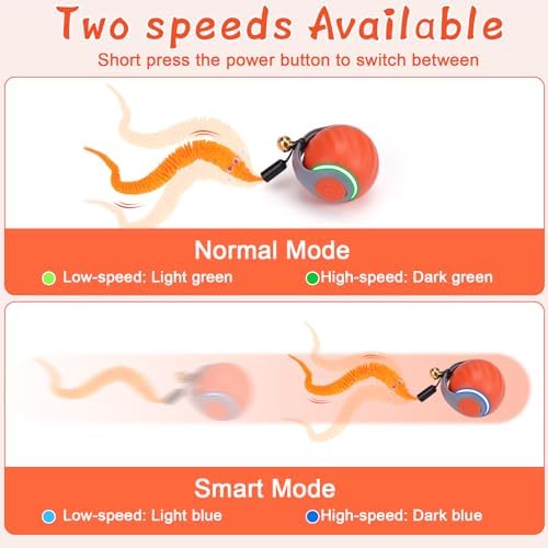 BABORUI 2Pack Orange Interactive Cat Toy Ball - Automatic Interactive Cat Toys for Indoor Cats with 3 Tails, 2 Speeds Rechargeable Enrichment for Small/Medium/Large to Keep Them Busy - Image 4