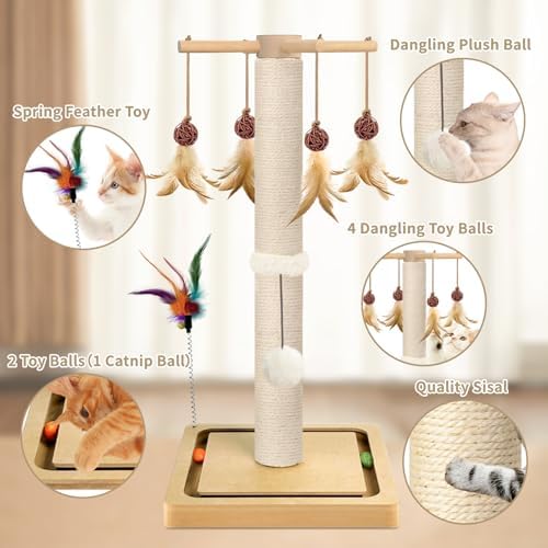 Cat Scratching Post, Sisal Scratcher with Enrichment Toys for Indoor Cats - Image 2