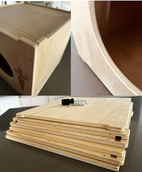 Wooden Rabbit Hideout, Rabbit Bed, Indoor Hutch, Bunny House Pet for Bunnies, Guinea Pigs, Outdoor Shelter Hut, Small Animal Hideaway, Bunny Playground (12.5 x 12.5 in)