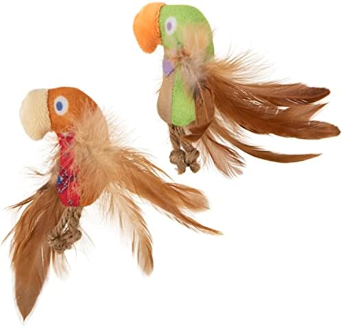 Instincts by SmartyKat 2-Pack HappyNip Love Mates Feather Birds Plush Cat Toys, Contains Catnip & Silvervine - Orange/Green, 2-Pack by SmartyKat