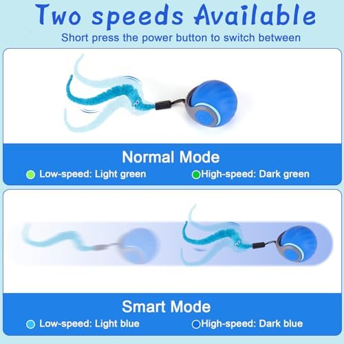 BABORUI 2Pack Blue Interactive Cat Toy Ball - Automatic Interactive Cat Toys for Indoor Cats with 3 Tails, 2 Speeds Rechargeable Enrichment for Small/Medium/Large to Keep Them Busy - Image 4