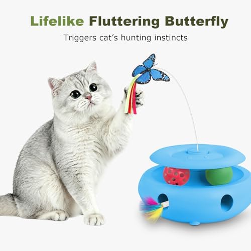 Interactive Cat Toy for Indoor Cats, 3-in-1 Automatic Kitten Toys with Fluttering Butterfly, Ambush Feather and Track Balls, USB Rechargeable Cat Enrichment & Exercise Toy - Image 2