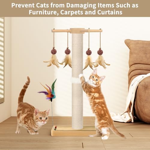 Tall Cat Scratching Post, 33 Inch Sisal Scratcher with Toys for Large Cats - Image 6
