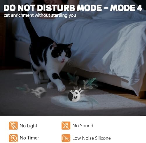 Cat Ball Toy, Upgraded Smart Motion Sensor Moving Ball with 3 Speed Modes & 4 Sounds, Interactive Toy for Indoor Cats, Motion Activated, Chirping Light, 2 Feather Tails(White) - Image 3