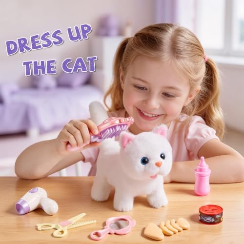 Cat Toys for Kids Girls 3 4 5 6 Year old, Interactive Toy Cat with Walking and Meowing, Electronic Robot Stuffed Cat, Pretend Play Toys for Toddler 3-5 6-8, Idea Birthday Gifts for 5 Year old Girls - Image 3