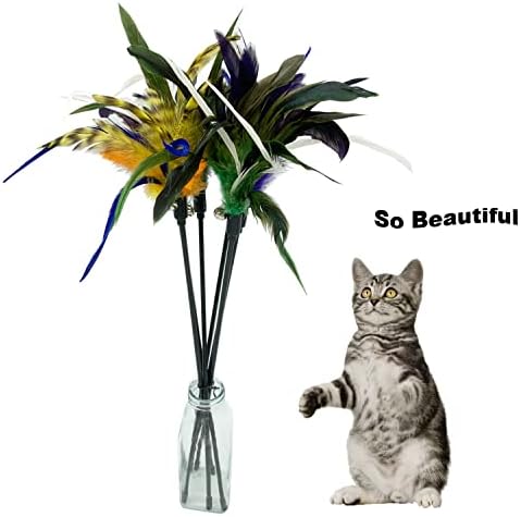 Cat Wand Toy Feather Stick Cat Toys, 6 Pieces Interactive Cat Toy Feathers Wand for Indoor Cats (C) - Image 2