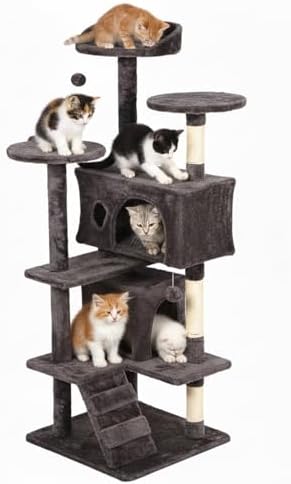 FDW | 54" Cat Tree Tower | Purple Gray | Multi-Level Indoor Activity Center with Sisal Scratching Posts, Condos, Plush Perches, Hanging Cat Toys | Sturdy, Easy to Assemble | for Kittens & Adult Cats by FDW