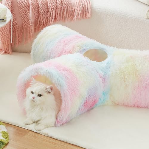 Tempcore Plush Pet Cat Tunnel Tube Cat Toys 3 Way Collapsible, Tunnels for Indoor Cats，Kitty Tunnel Bored Pet Toys Peek Hole Ball Puppy, Kitty, Kitten, Rabbit Rainbow - Image 5
