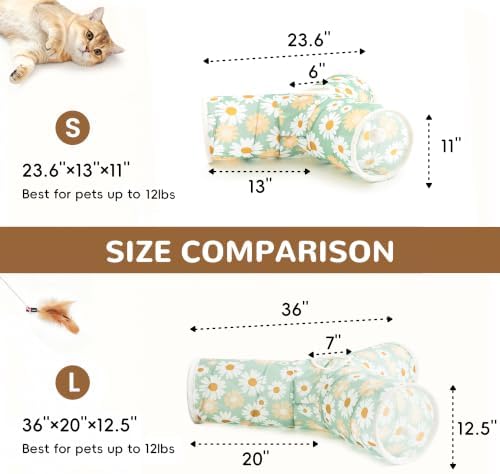 Tempcore Cat Tunnel, 3-Way Collapsible Toy, Large Size Daisy Green Printed - Image 2