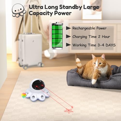 ORSDA Cat Laser Toy, 2-in-1 Interactive Automatic Motion Activated Moving 8 Holes Whack A Mole Feather, USB Rechargeable Electronic Smart Sensor Kitten Toys for Indoor Exercise - Image 6