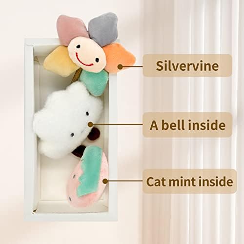 Kitten Chew Toys for Teething with Catnip ?€? 3Pcs Bite Resistant Plush Cat Toys (Strawberry, Cloud Bell, Sunflower Stick) - Image 5