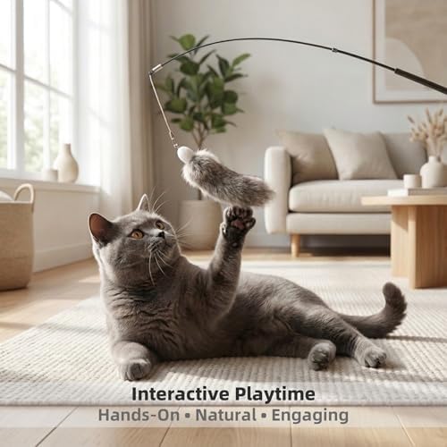 2 Pack Natural Rabbit Fur Cat Toy Refills ?€? Silent Interactive Cat Toys for Indoor Cats, Handmade Replacement Heads with Secure Connector for Cat Wand Toys - Image 4