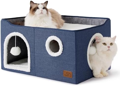 Bedsure Extra Wide Cat House Bed with Fluffy Ball and Scratch Pad,Blue by Unknown