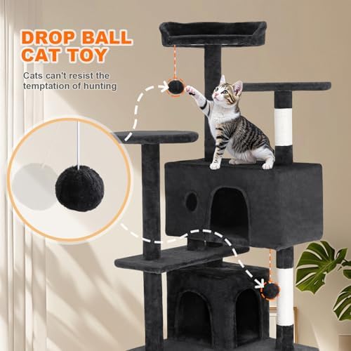 FDW | 54" Cat Tree Tower | Grey | Multi-Level Indoor Activity Center - Image 5