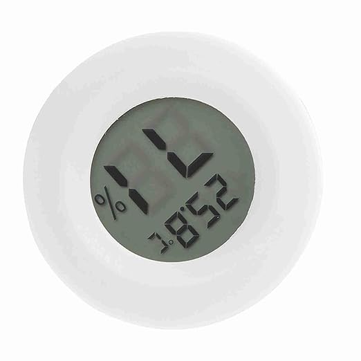 Fydun Digital Thermometer Hygrometer, LCD Temperature Humidity Mini Hygrometer Round Shape Thermometers Meter for Reptile Incubator Aquarium Poultry, Compact Size & (White)