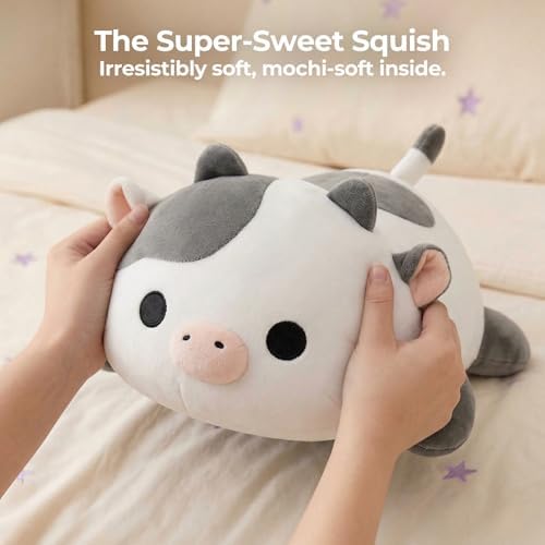 Mewaii Grey Cow Plush Pillow Cute Plushies, Squishy & Huggable, 13 in - Image 5